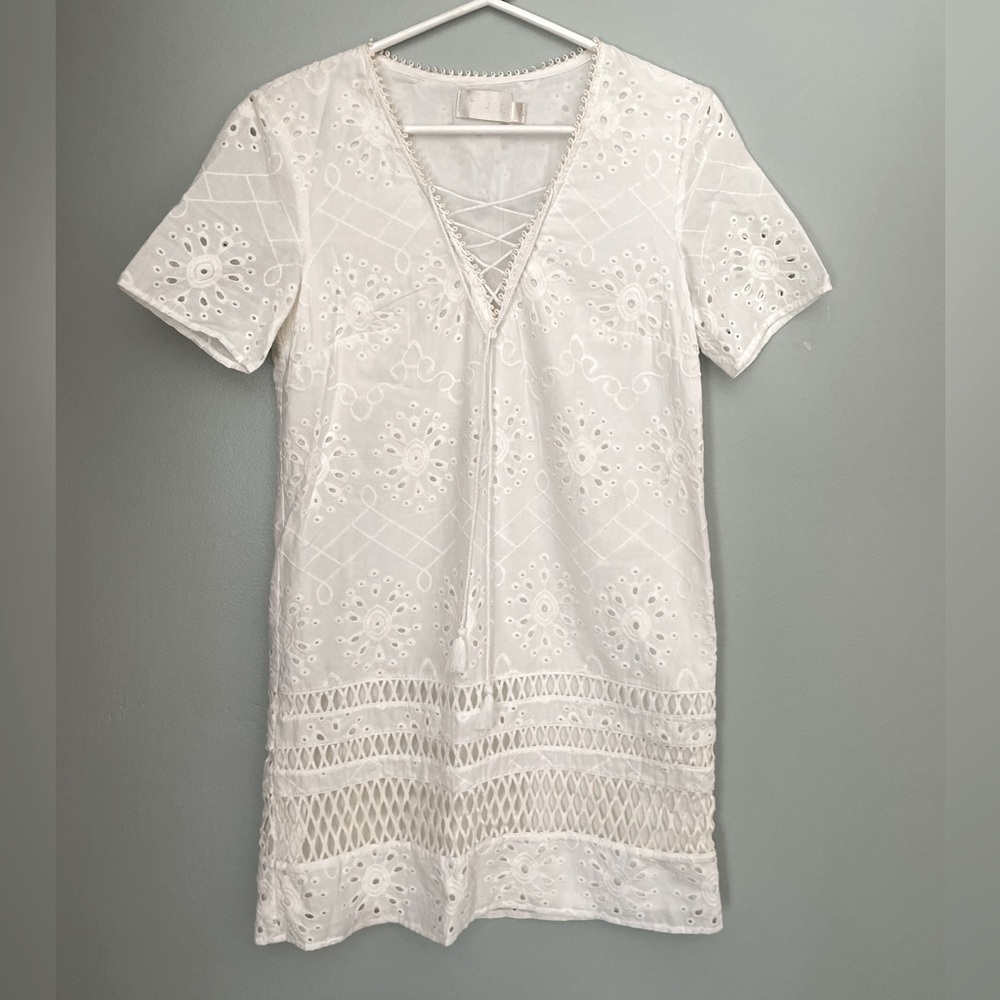 TJD THE JETSET DIARIES Anthropologie White Eyelet shift cotton Dress SMALL EUC
